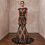 Black Lace Overlay Nude Matte Satin Fit-and-Flare Anniversary Dress