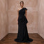 Black Minimalist Crepe Asymmetrical One-Shoulder Formal Gown