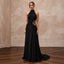 Black Minimalist Silk Georgette Halter Neck Flowing Maxi Dress