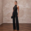 Black Minimalist Stretch Crepe Halter Neck Jumpsuit for Cocktail Party