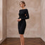 Black Minimalist Stretch Jersey Long Sleeve Ruched Cocktail Dress - Apparel & Accessories > Clothing > Wedding & Bridal Party Dresses > Wedding Dresses - Mignonette Bridal