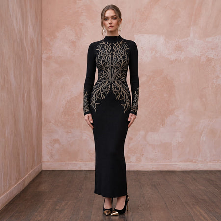 Black Sustainable Lyocell Ribbed Knit Long Sleeve Bodycon Dress - Apparel & Accessories > Clothing > Wedding & Bridal Party Dresses > Wedding Dresses - Mignonette Bridal