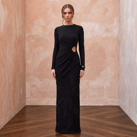 Black Sustainable Organic Cotton Ribbed Long Sleeve Maxi Dress - Apparel & Accessories > Clothing > Wedding & Bridal Party Dresses > Wedding Dresses - Mignonette Bridal