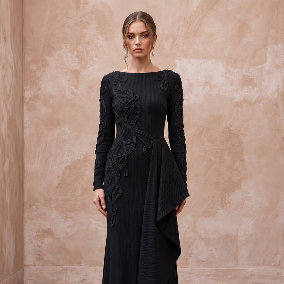 Black Sustainable Organic Cotton Ribbed Long Sleeve Maxi Dress