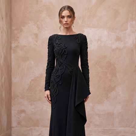 Black Sustainable Organic Cotton Ribbed Long Sleeve Maxi Dress