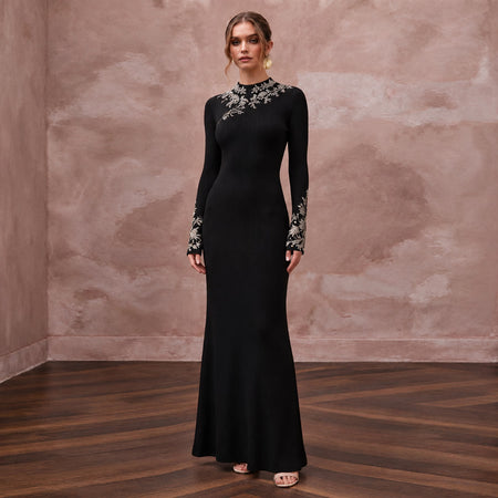 Black Sustainable Organic Cotton Ribbed Long Sleeve Maxi Dress