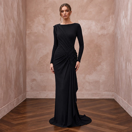 Black Sustainable Organic Cotton Ribbed Long Sleeve Maxi Dress