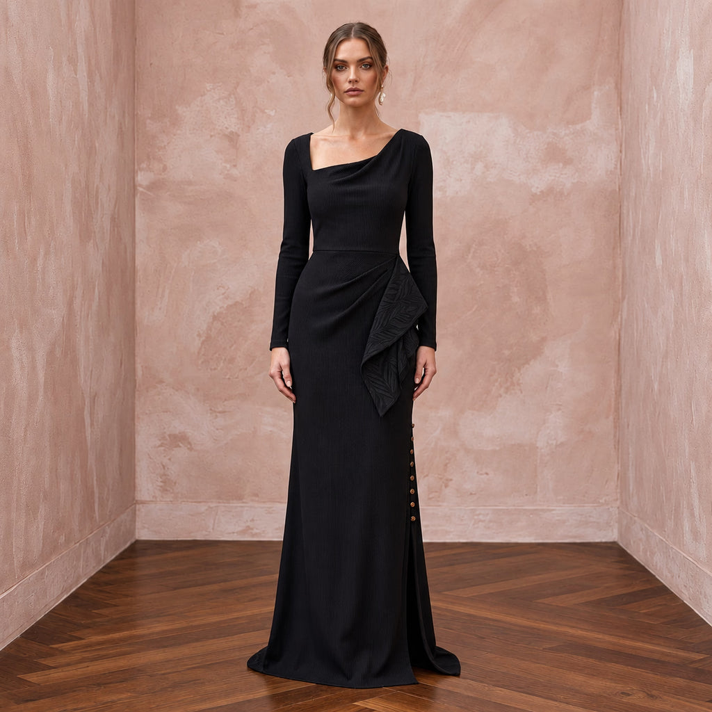 Black Sustainable Organic Cotton Ribbed Long Sleeve Maxi Dress