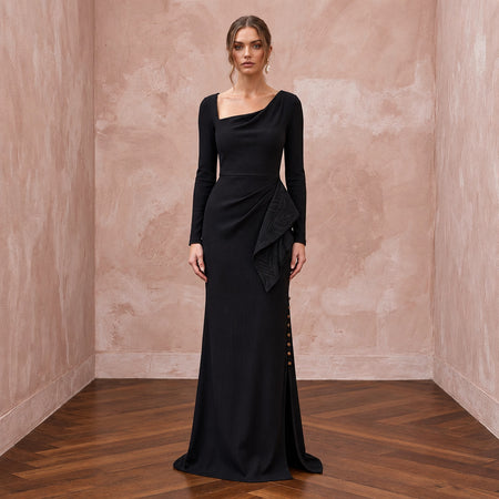 Black Sustainable Organic Cotton Ribbed Long Sleeve Maxi Dress