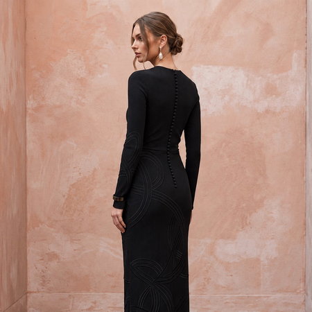 Black Sustainable Organic Cotton Ribbed Long Sleeve Maxi Dress - Apparel & Accessories > Clothing > Wedding & Bridal Party Dresses > Wedding Dresses - Mignonette Bridal