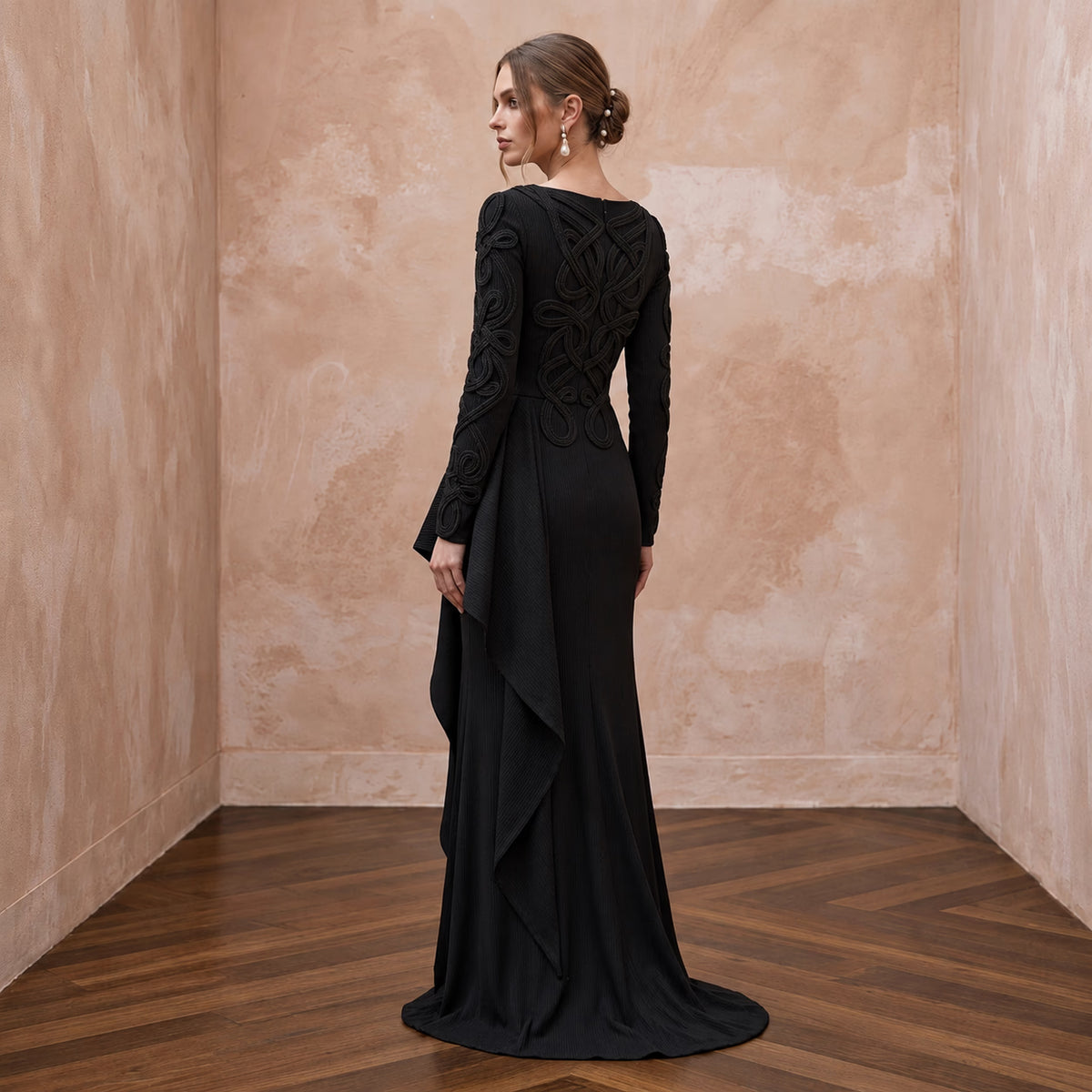 Black Sustainable Organic Cotton Ribbed Long Sleeve Maxi Dress