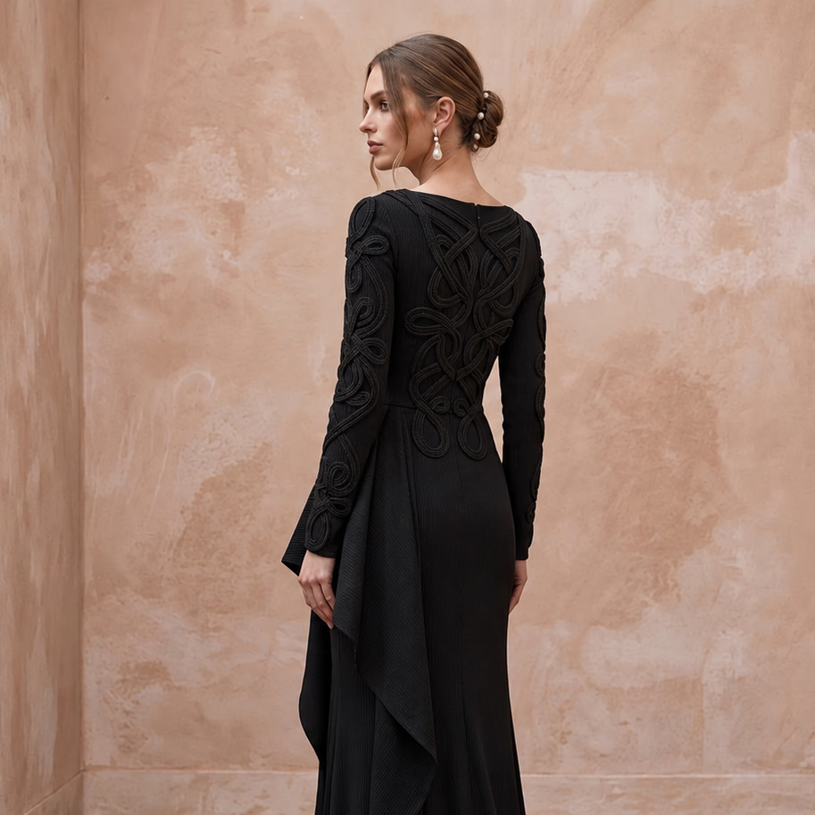 Black Sustainable Organic Cotton Ribbed Long Sleeve Maxi Dress