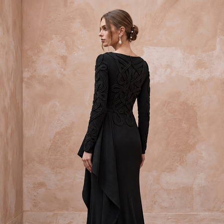 Black Sustainable Organic Cotton Ribbed Long Sleeve Maxi Dress