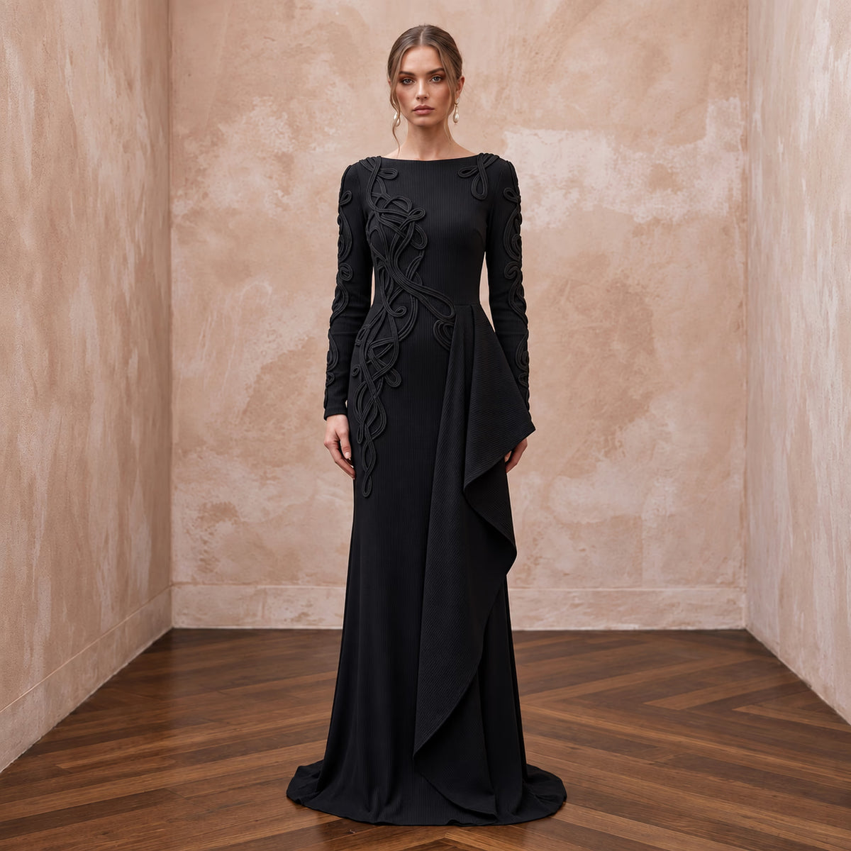 Black Sustainable Organic Cotton Ribbed Long Sleeve Maxi Dress