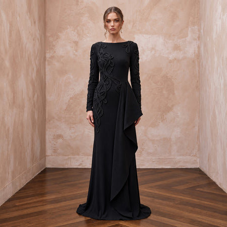 Black Sustainable Organic Cotton Ribbed Long Sleeve Maxi Dress