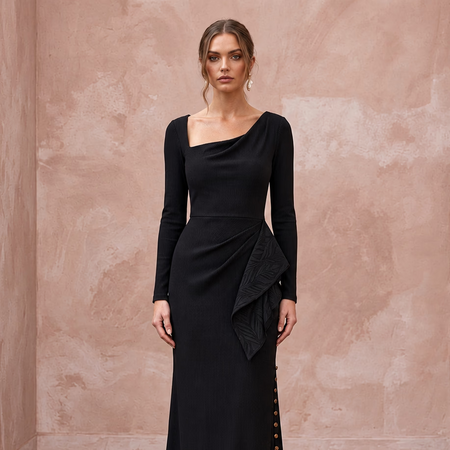 Black Sustainable Organic Cotton Ribbed Long Sleeve Maxi Dress