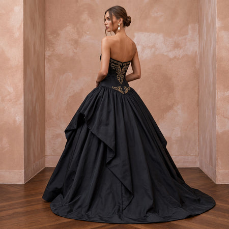 Black Taffeta Dropped Waist Corset Bodice Ball Gown