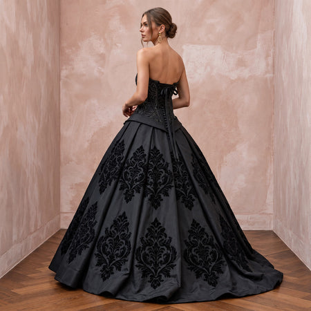 Black Taffeta Dropped Waist Corset Bodice Ball Gown
