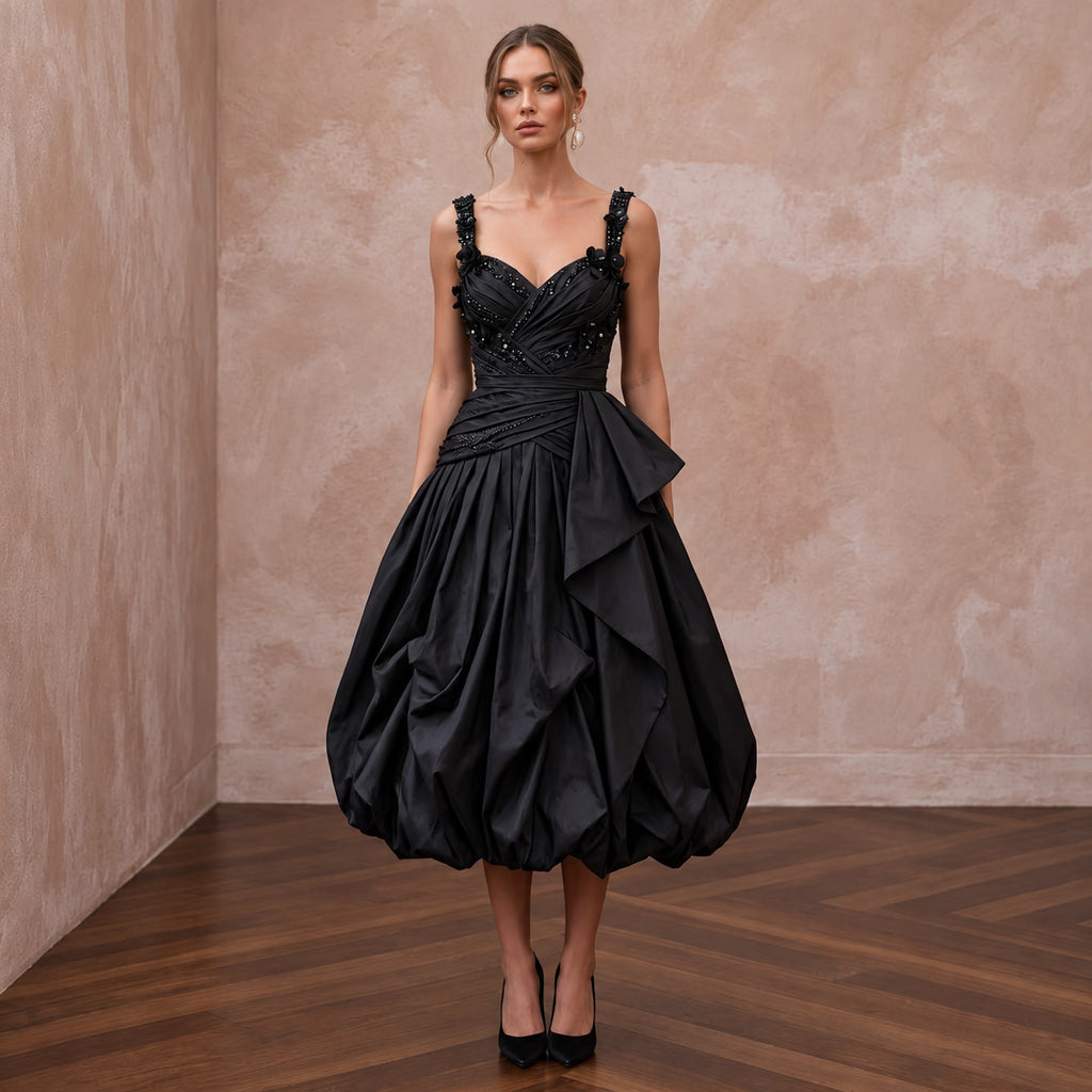 Black Taffeta Voluminous Bubble Skirt Cocktail Dress - Apparel & Accessories > Clothing > Wedding & Bridal Party Dresses > Wedding Dresses - Mignonette Bridal