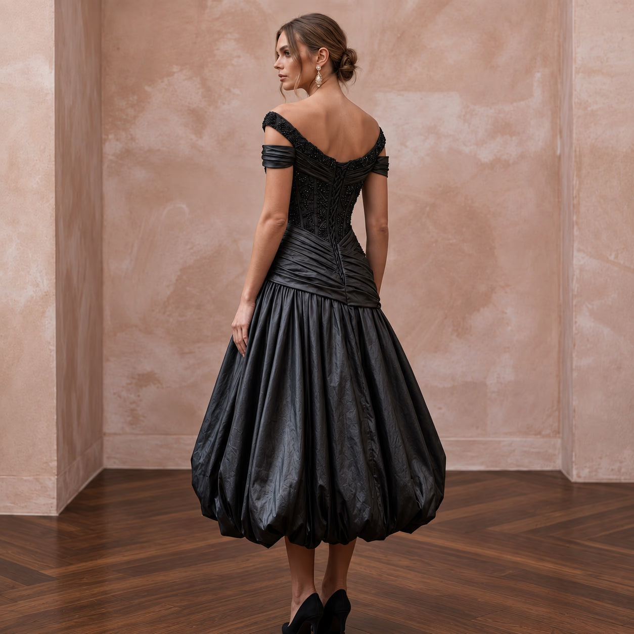 Black Taffeta Voluminous Bubble Skirt Cocktail Dress Secondary image