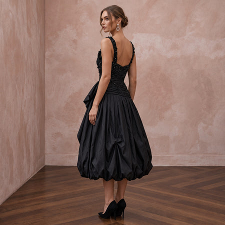 Black Taffeta Voluminous Bubble Skirt Cocktail Dress - Apparel & Accessories > Clothing > Wedding & Bridal Party Dresses > Wedding Dresses - Mignonette Bridal