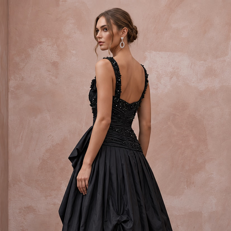Black Taffeta Voluminous Bubble Skirt Cocktail Dress - Apparel & Accessories > Clothing > Wedding & Bridal Party Dresses > Wedding Dresses - Mignonette Bridal