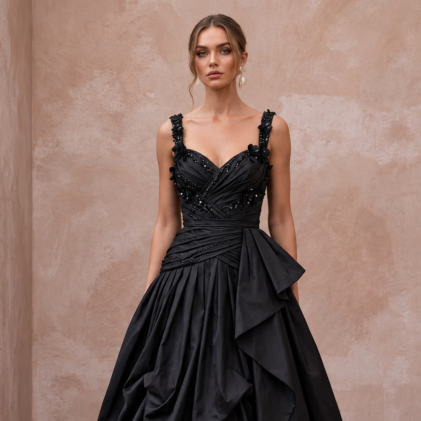 Black Taffeta Voluminous Bubble Skirt Cocktail Dress - Apparel & Accessories > Clothing > Wedding & Bridal Party Dresses > Wedding Dresses - Mignonette Bridal
