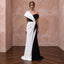 Black and White Colorblock Crepe Column Dress for Modern Gala
