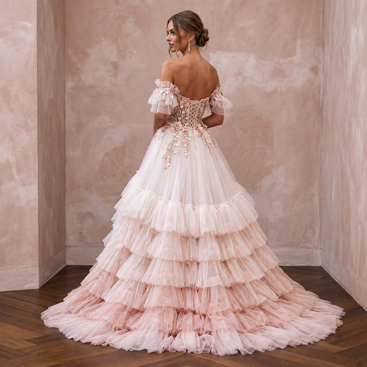 Blush Ombre Tulle Ruffled Ball Gown for Whimsical Spring Wedding Secondary image
