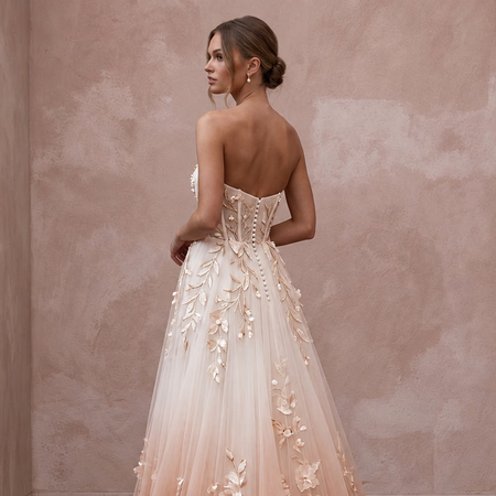 Blush Ombre Tulle Strapless A - Line Gown for Whimsical Outdoor Ceremony - Apparel & Accessories > Clothing > Wedding & Bridal Party Dresses > Wedding Dresses - Mignonette Bridal