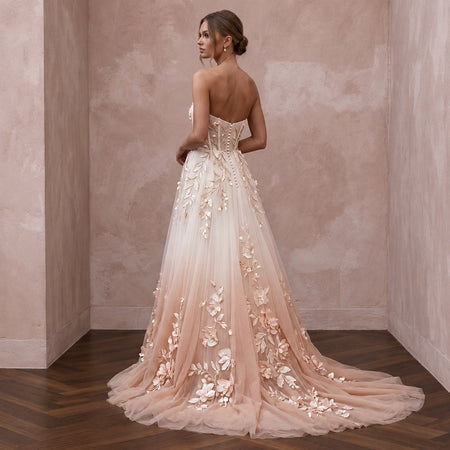 Blush Ombre Tulle Strapless A - Line Gown for Whimsical Outdoor Ceremony - Apparel & Accessories > Clothing > Wedding & Bridal Party Dresses > Wedding Dresses - Mignonette Bridal