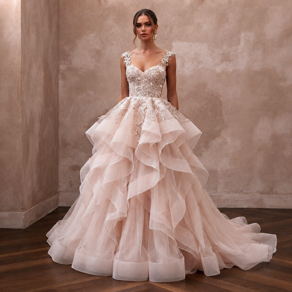 Blush Pink Wedding Dresses with Soft Romantic Layers