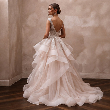 Blush Pink Wedding Dresses with Soft Romantic Layers - Apparel & Accessories > Clothing > Wedding & Bridal Party Dresses > Wedding Dresses - Mignonette