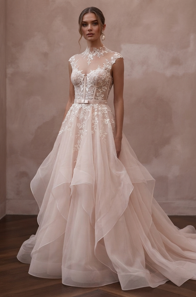 Blush Wedding Dresses with Romantic Organza Layers Main image