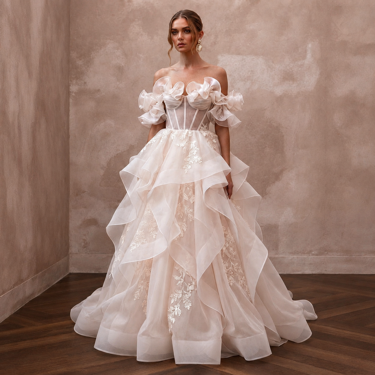 Blush Wedding Dresses with Romantic Organza Layers