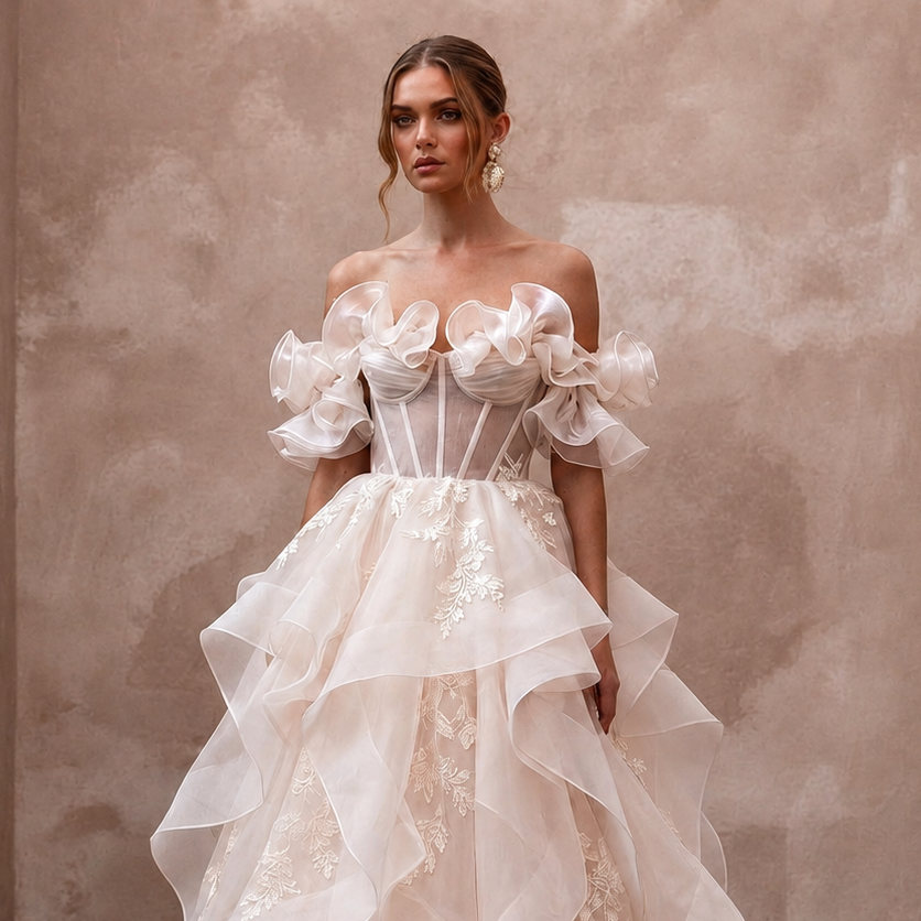 Blush Wedding Dresses with Romantic Organza Layers