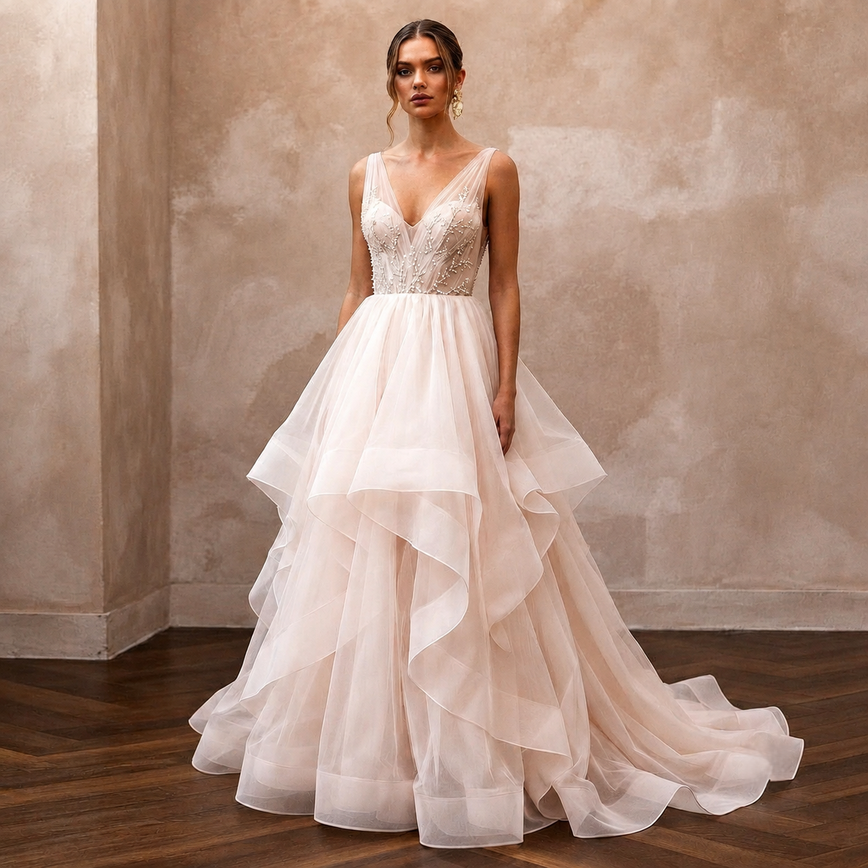 Blush Wedding Dresses with Soft Organza Layers