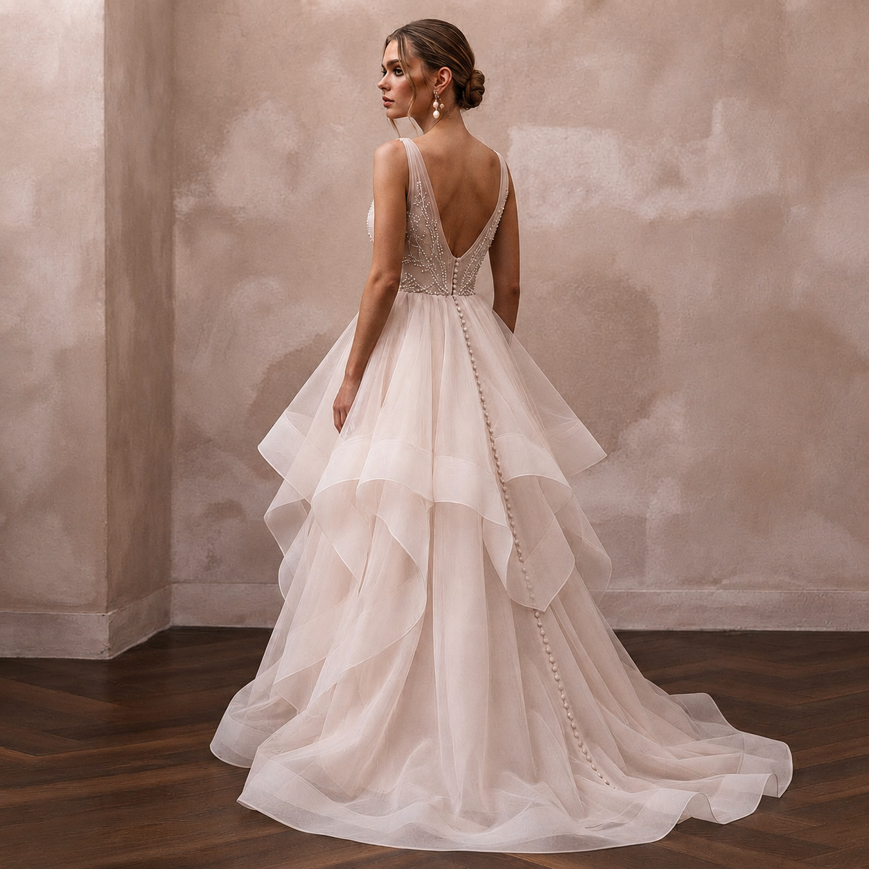 Blush Wedding Dresses with Soft Organza Layers