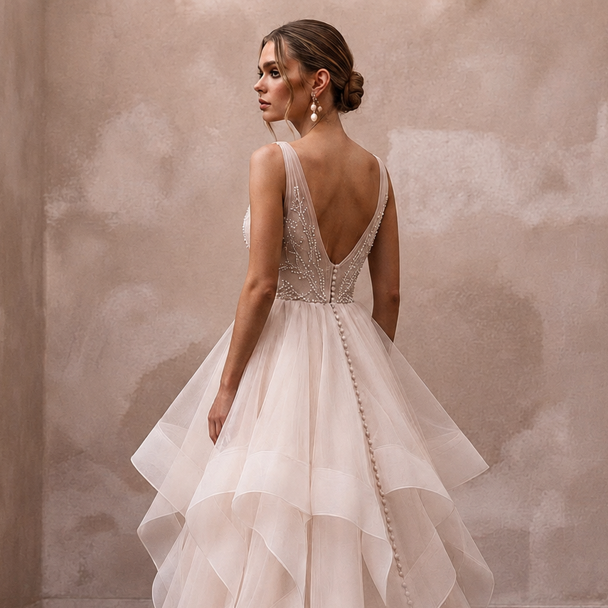 Blush Wedding Dresses with Soft Organza Layers