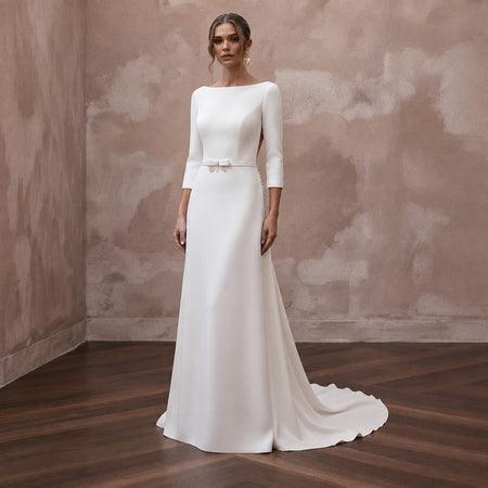 Boat Neck Wedding Dresses with Elegant Simplicity - Apparel & Accessories > Clothing > Wedding & Bridal Party Dresses > Wedding Dresses - Mignonette
