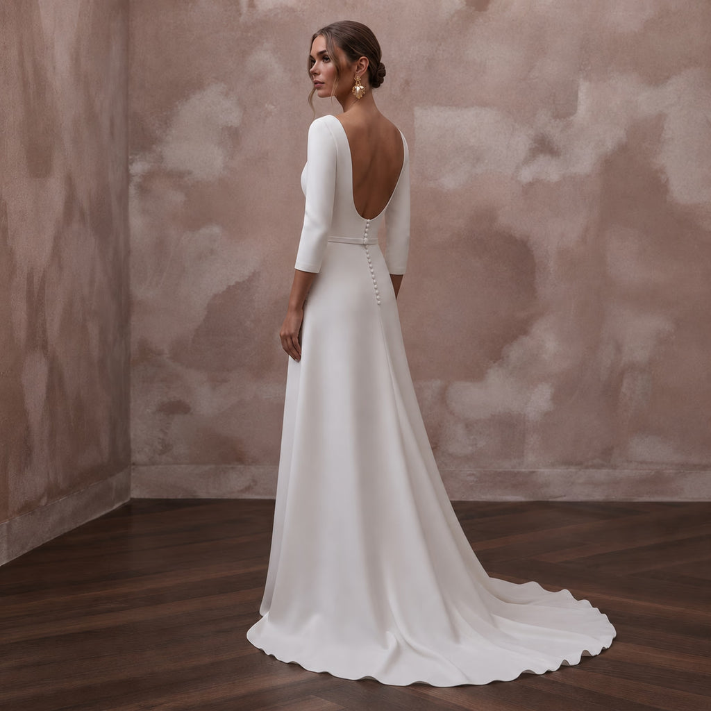 Boat Neck Wedding Dresses with Elegant Simplicity - Apparel & Accessories > Clothing > Wedding & Bridal Party Dresses > Wedding Dresses - Mignonette