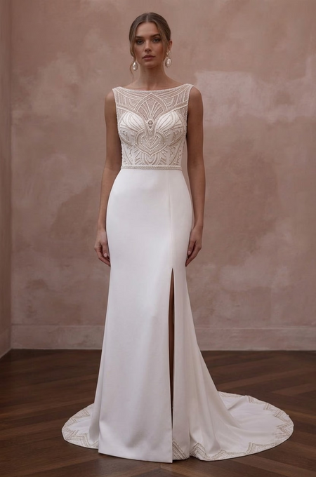 Boat Neck Wedding Dresses with Sophisticated Style - Apparel & Accessories > Clothing > Wedding & Bridal Party Dresses > Wedding Dresses - Mignonette