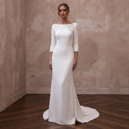 Boat Neck Wedding Dresses with Timeless Sophistication - Apparel & Accessories > Clothing > Wedding & Bridal Party Dresses > Wedding Dresses - Mignonette Bridal