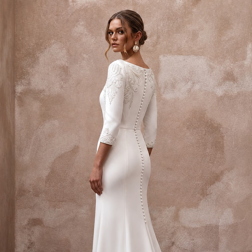 Boat Neck Wedding Dresses with Timeless Sophistication - Apparel & Accessories > Clothing > Wedding & Bridal Party Dresses > Wedding Dresses - Mignonette Bridal