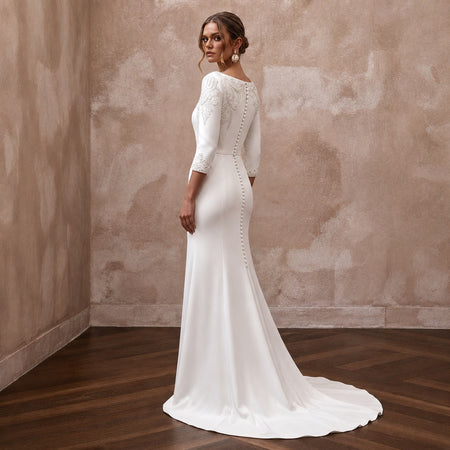 Boat Neck Wedding Dresses with Timeless Sophistication - Apparel & Accessories > Clothing > Wedding & Bridal Party Dresses > Wedding Dresses - Mignonette Bridal