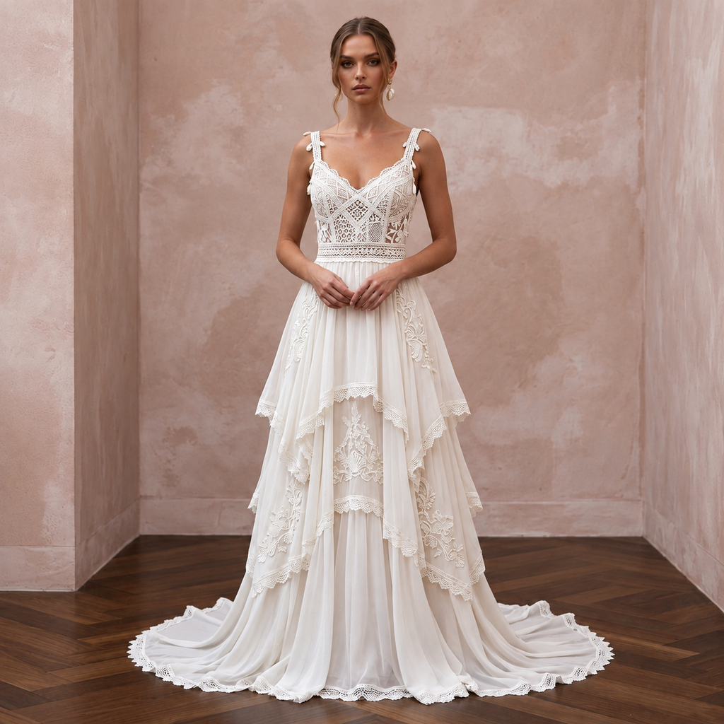 Bohemian Chiffon Bridal Dress for a Beach Ceremony