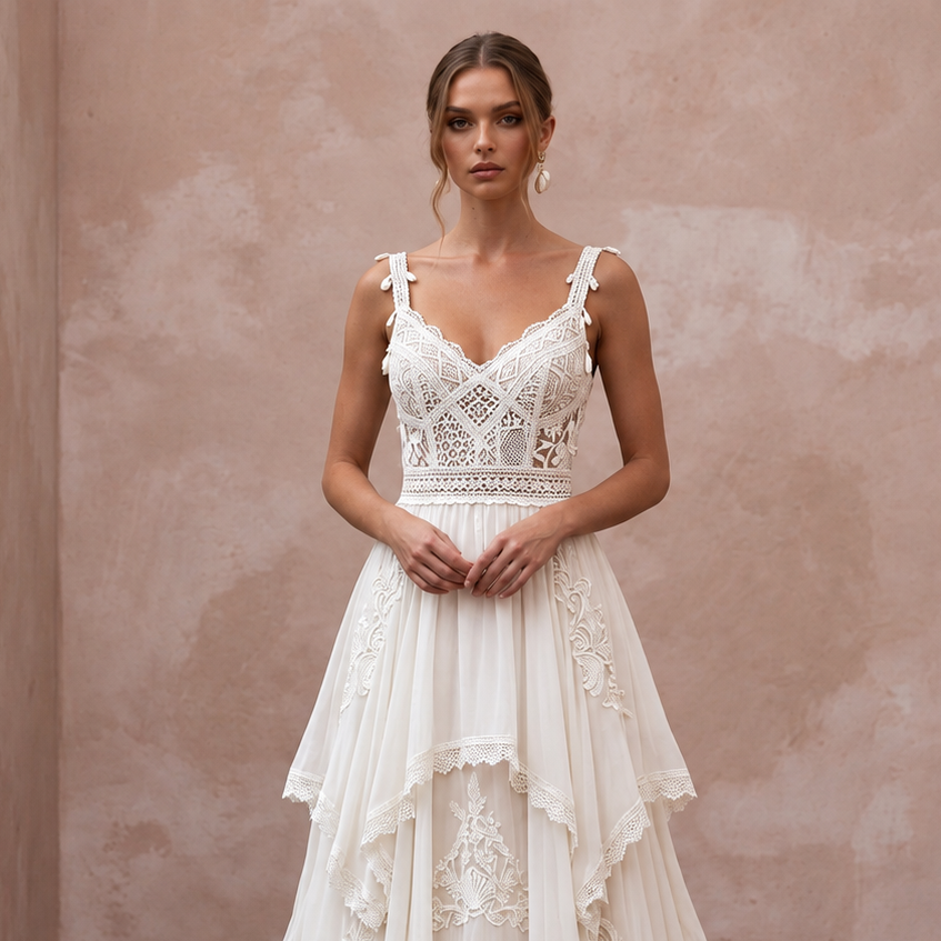 Bohemian Chiffon Bridal Dress for a Beach Ceremony