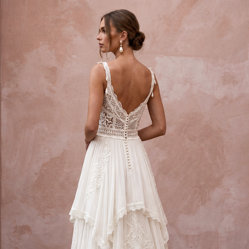 Bohemian Chiffon Bridal Dress for a Beach Ceremony