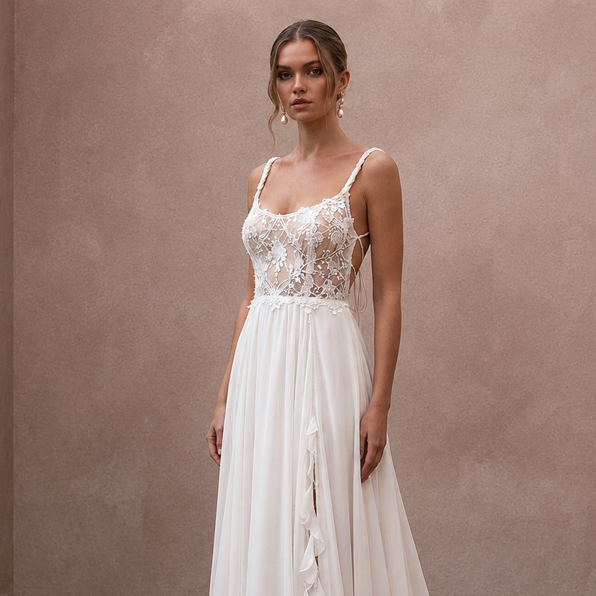 Bohemian Chiffon Bridal Dress for a Destination Beach Wedding