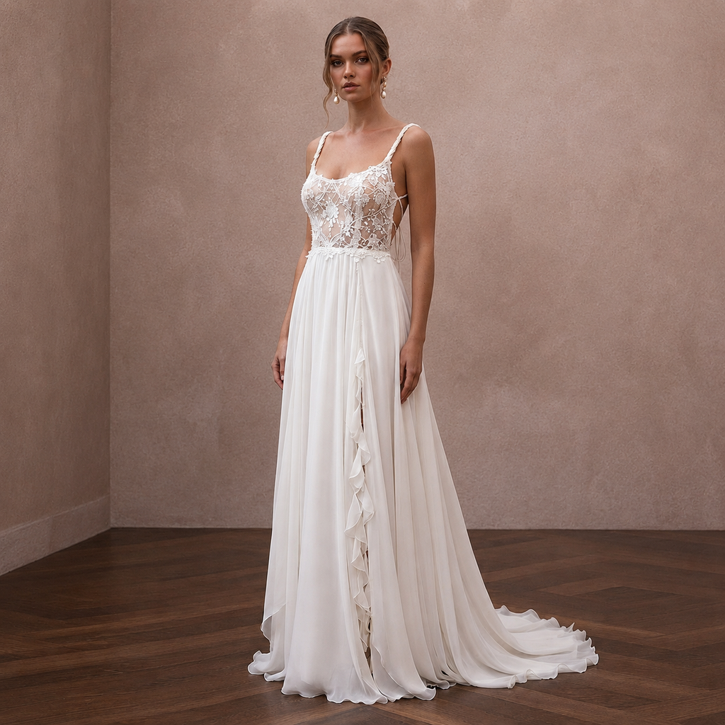 Bohemian Chiffon Bridal Dress for a Destination Beach Wedding